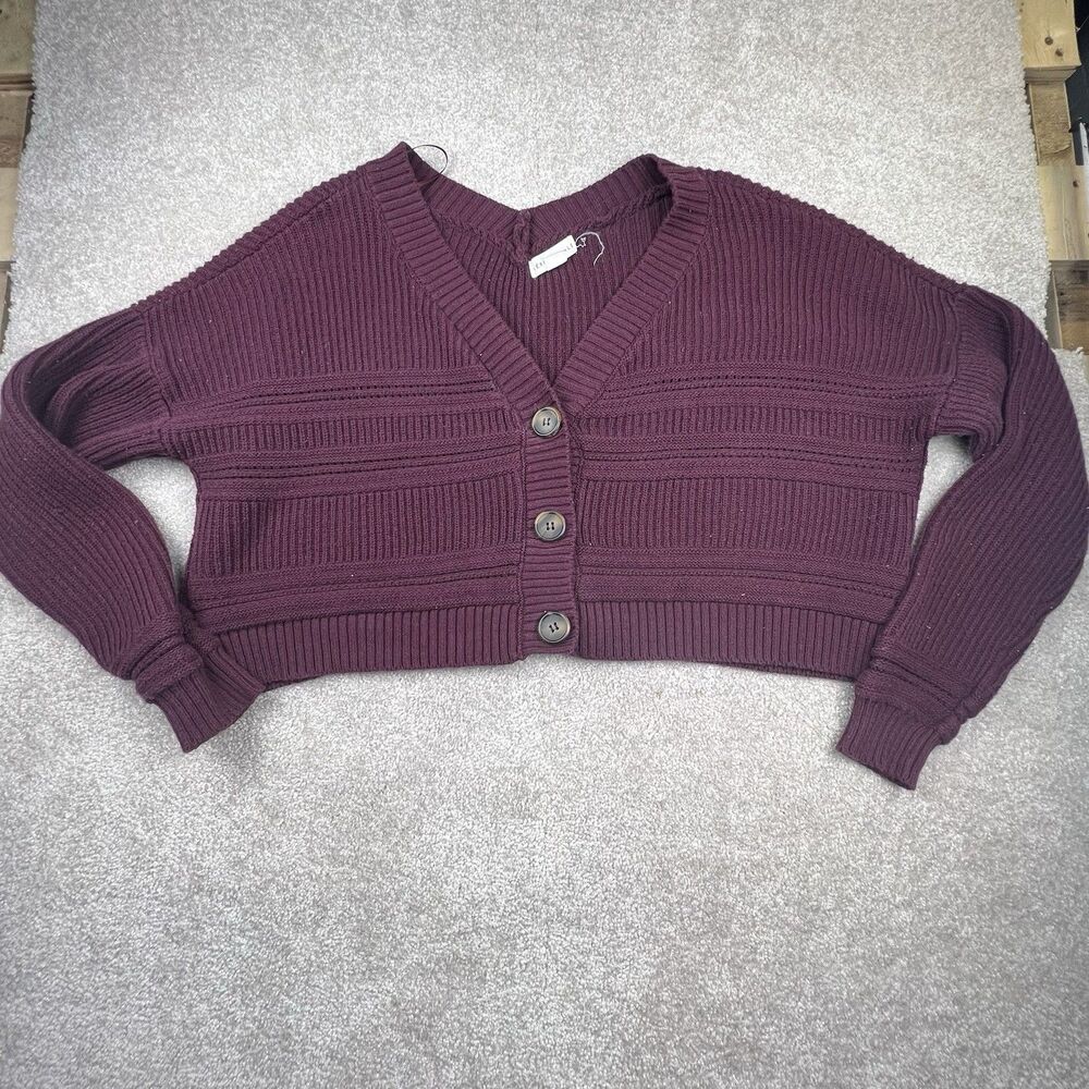 Aéropostale Medium Maroon Crop Button Top‎ Long Sleeve